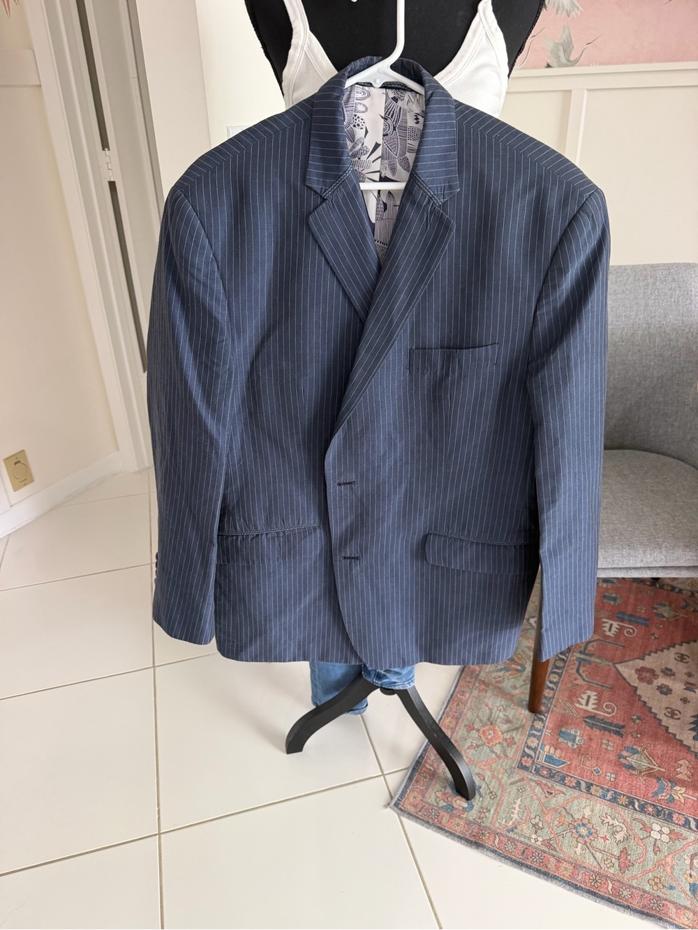 Robert Graham Men's Linen Blend Railroad Stripe Blazer Jacket Blue • Size XL